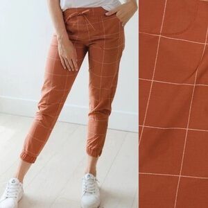 Albion Fit Jetsetter Jogger Pants Ankle Zip Rust Windowpane Athletic Outdoor